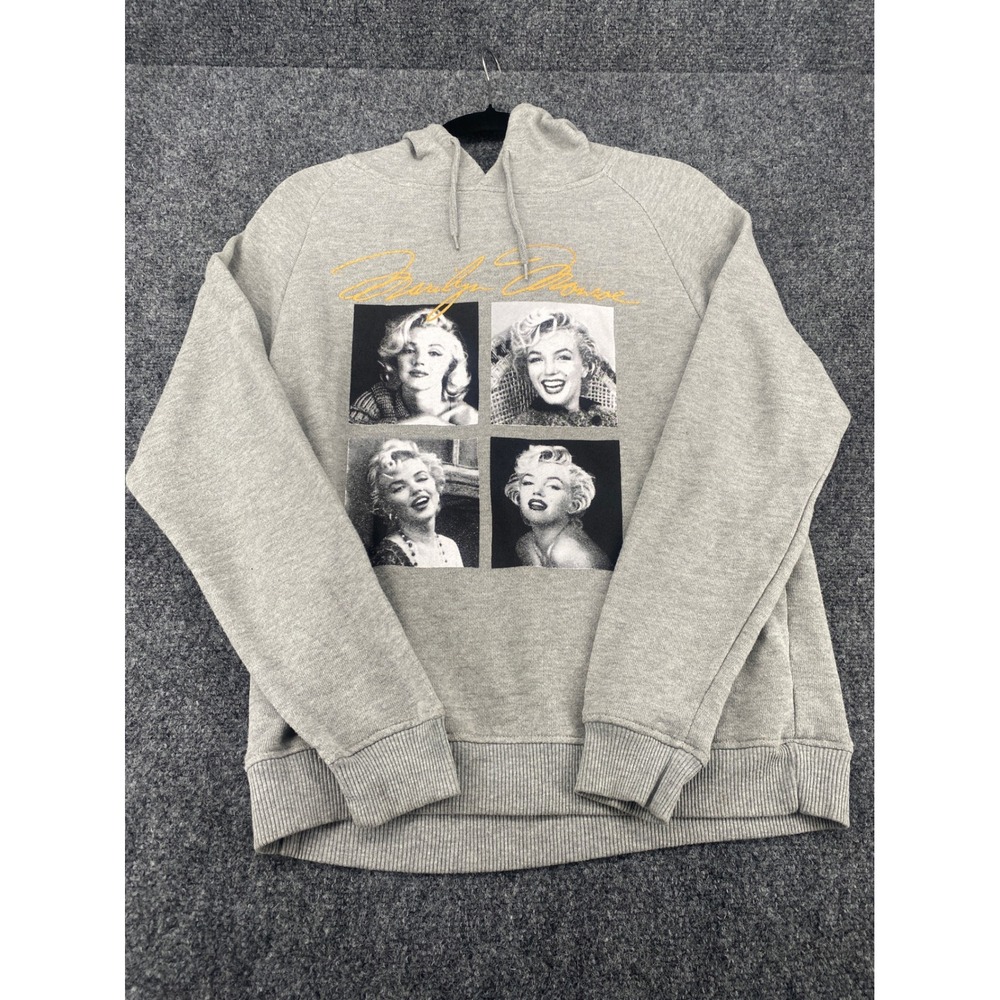 Marilyn Monroe Graphic Hoodie Sweatshirt Women Large Gray Portrait Icon Casual